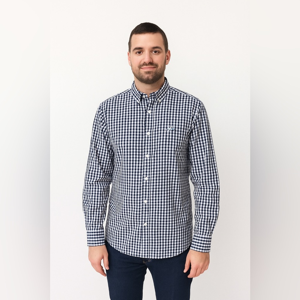 Balmain blue white classic check collar shirt L 41